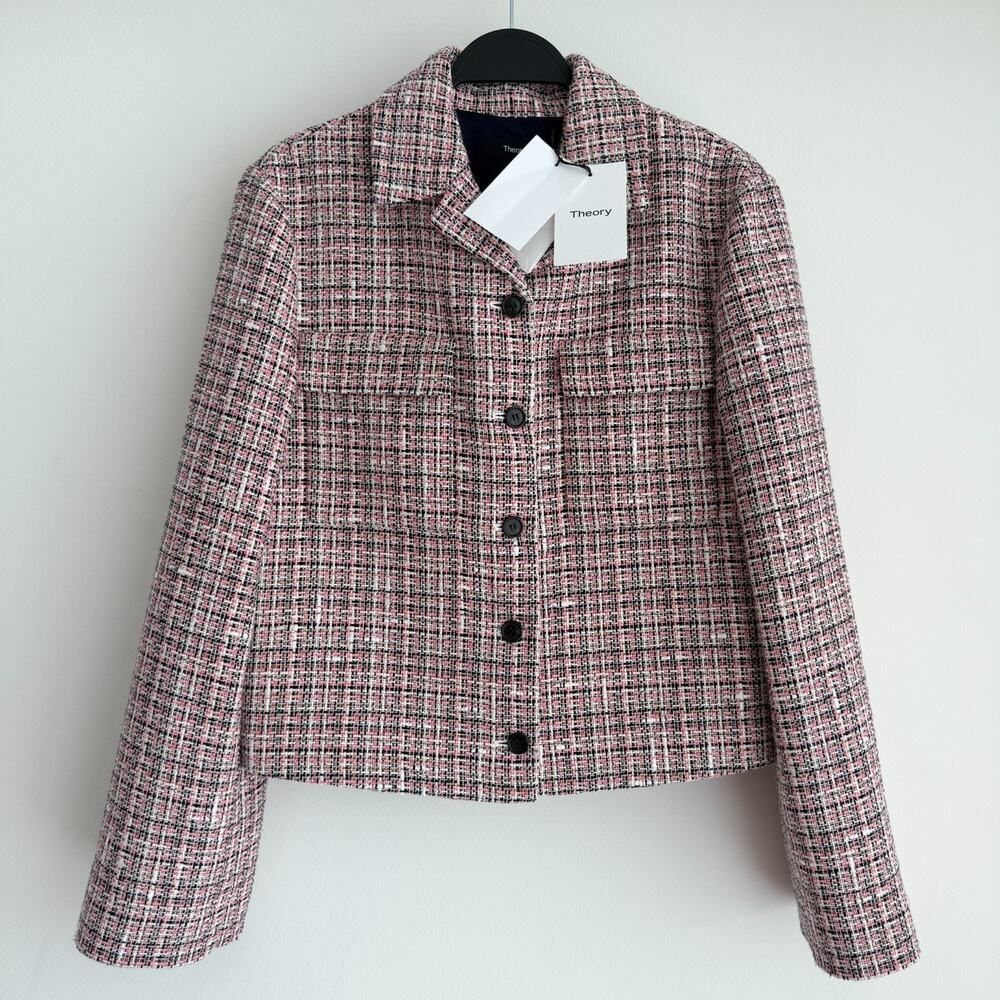 Theory Tweed Blazer Jacket 10 Pink‎ Quiet Luxury Elegant Old Money Blair Waldorf